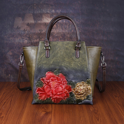 Cowhide Embossed And Polished Color Large Capacity  Handbag