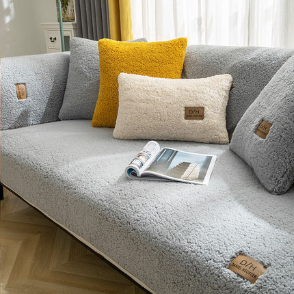 Modern Solid Color Winter Lamb Wool Sofa Towel Thicken Plush