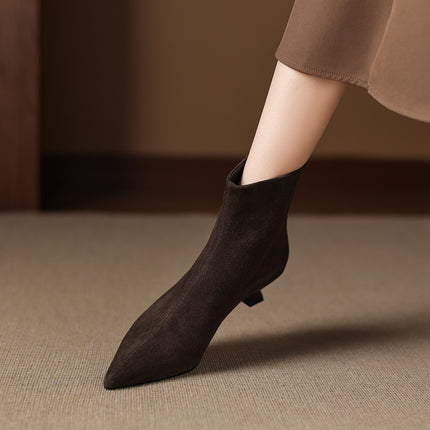 Classic Pointed-Toe Suede Ankle Booties for Women