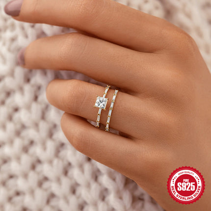 5 Sterling Silver Luxury Square Diamond-studded Ring