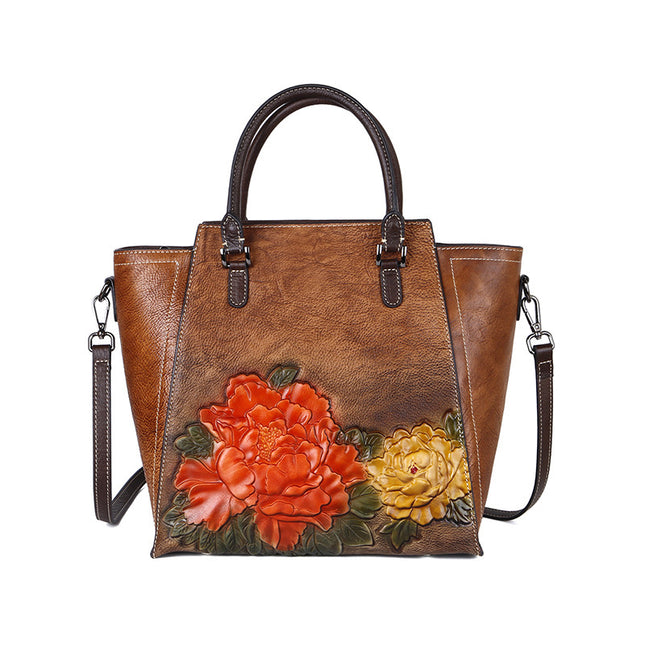 Cowhide Embossed And Polished Color Large Capacity  Handbag