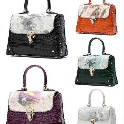 Cowhide Fashion Crocodile-striped Tote Bag