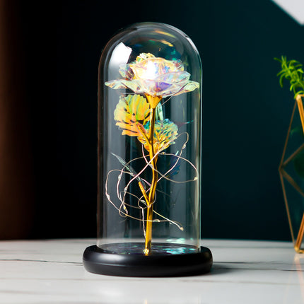 Preserved Flower Glass Cover Gold Foil Rose Flower