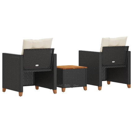 3-teiliges Bistro-Set mit Kissen, Polyrattan, Akazienholz