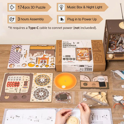 Robotime Rolife Sunset Carnival Music Boxes With Lights