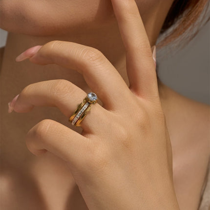 All-matching Graceful Double-layer Assembly Diamond-studded Ring Women