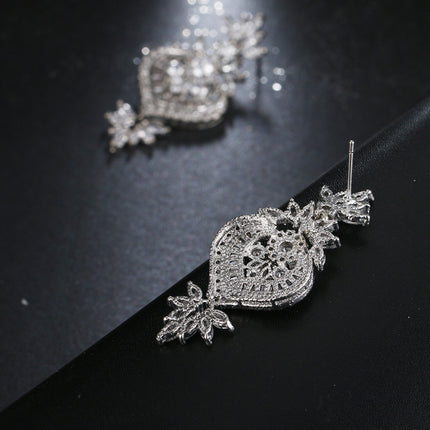 Ose Gold Luxury Big Long Flower Pendant Drop Earrings