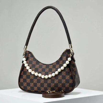 Versatile Lattice Pearl Women's Shoulder Bag