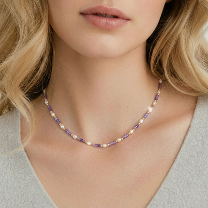 Amethyst-Perlen-Harmonie-Halskette