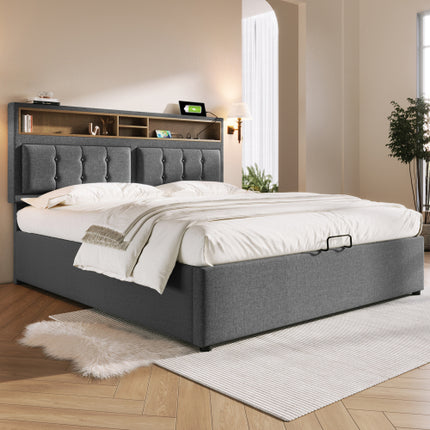 Linen Bed Frame With Slatted Frame