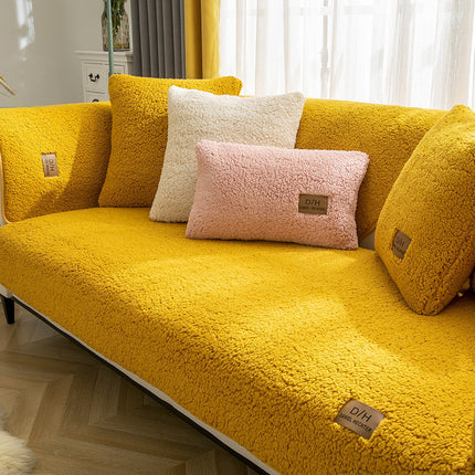 Modern Solid Color Winter Lamb Wool Sofa Towel Thicken Plush