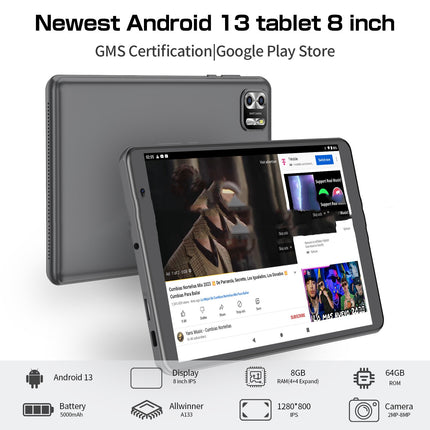 8-Zoll-Tablet-PC mit Achtkernprozessor, Android 13-System und 64 GB Speicherkapazität
