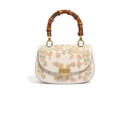 Cowhide Embroidery Ladies Bamboo Handbag