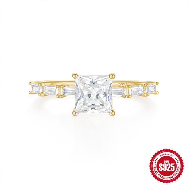 5 Sterling Silver Luxury Square Diamond-studded Ring