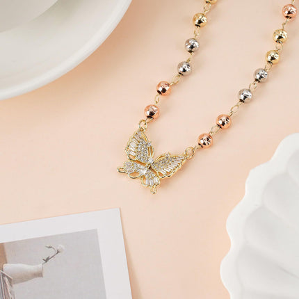 Gold Butterfly Necklace Thanksgiving Gift Zircon Inlaid Adjustable
