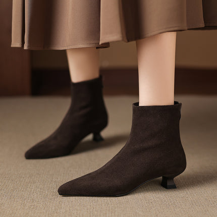 Classic Pointed-Toe Suede Ankle Booties for Women