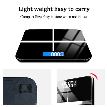 Electronic weight scale with 396-pound capacity, blue LCD, temperature display, switchable kg/lb, durable and safe.