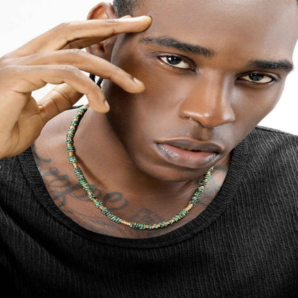 Women's Vintage Speckled Green Stone Beaded Necklace