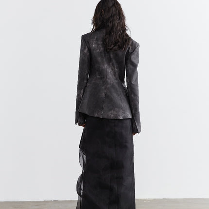 Dark Punk Smoked Ink Dyed PU Leather in Two Pieces