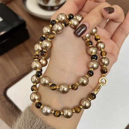 Brown Tiger Eye Pearl Necklace