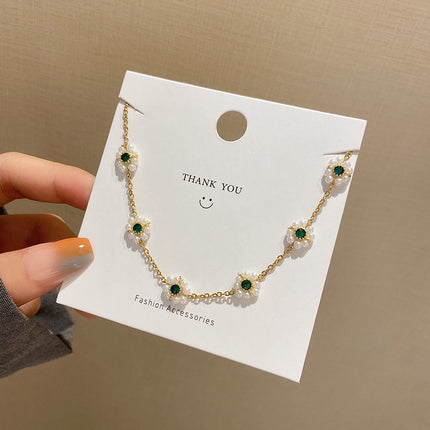 Flower Pearl Green Zirconium Bracelet