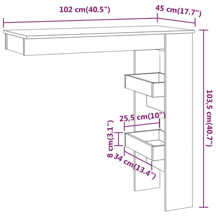 Wandmontierter Bartisch Sonoma Eiche 102x45x103,5 cm Holzwerkstoff