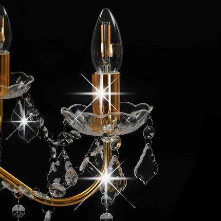 Chandelier with Crystal Beads, Golden, Round, 6 x E14