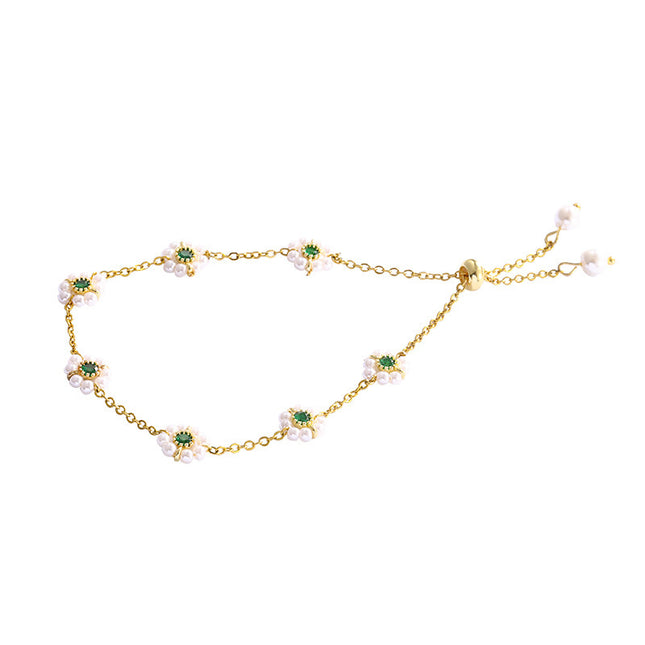 Flower Pearl Green Zirconium Bracelet