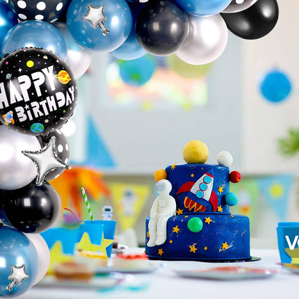 55 Stück Metallic-Luftballons, blaue Astronauten-Raketen-Folienballons, Alles Gute zum Geburtstag