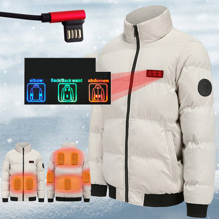 USB-Heated Windproof Winter Jacket with Cotton Padding