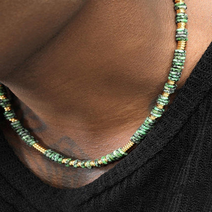 Women's Vintage Speckled Green Stone Beaded Necklace