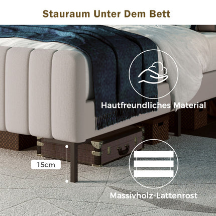 Linen Bed Frame With Slatted Frame