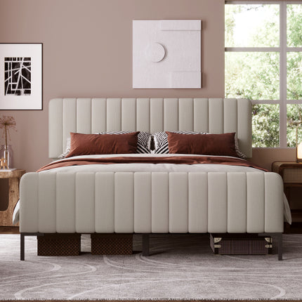 Linen Bed Frame With Slatted Frame