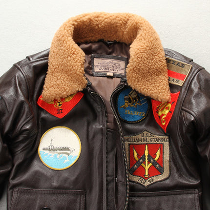 Men's Embroidered Leather Leather Motorcycle Jacket