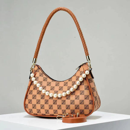 Versatile Lattice Pearl Women's Shoulder Bag