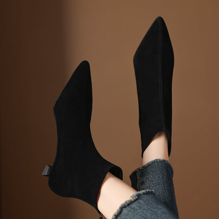 Classic Pointed-Toe Suede Ankle Booties for Women