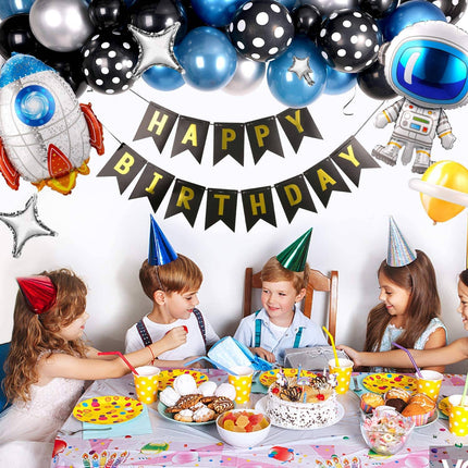 55 Stück Metallic-Luftballons, blaue Astronauten-Raketen-Folienballons, Alles Gute zum Geburtstag