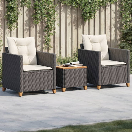 3-teiliges Bistro-Set mit Kissen, Polyrattan, Akazienholz