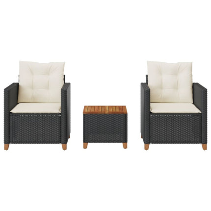 3-teiliges Bistro-Set mit Kissen, Polyrattan, Akazienholz