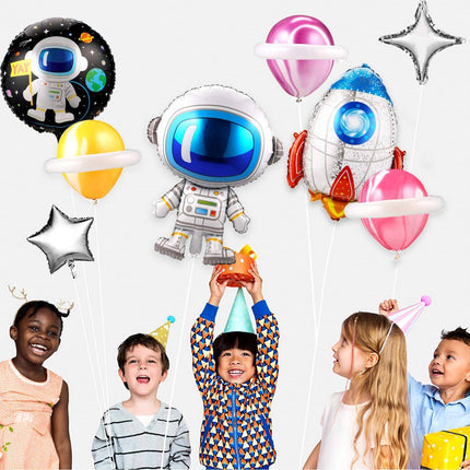 55 Stück Metallic-Luftballons, blaue Astronauten-Raketen-Folienballons, Alles Gute zum Geburtstag