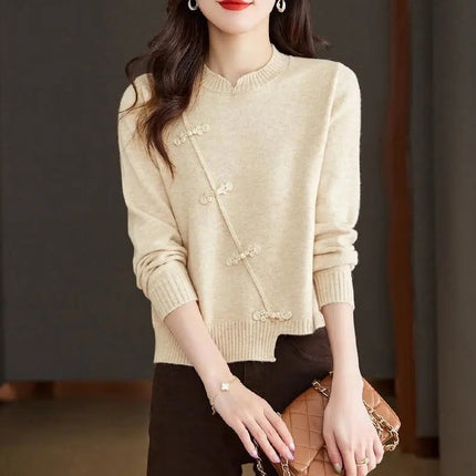 Red Thickened Knit Sweater New Irregular Temperament