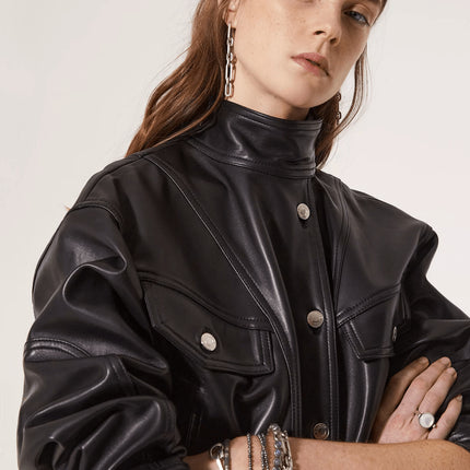 Soft Waxy Wool Kid Leather Belted Denim Jacket