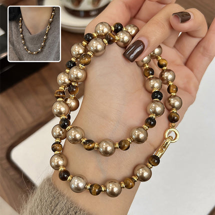 Brown Tiger Eye Pearl Necklace