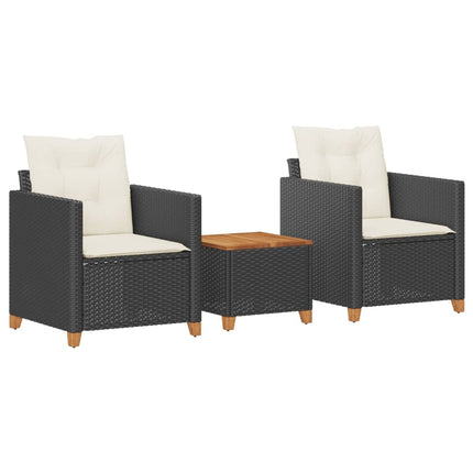 3-teiliges Bistro-Set mit Kissen, Polyrattan, Akazienholz