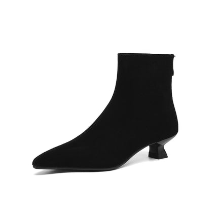 Classic Pointed-Toe Suede Ankle Booties for Women