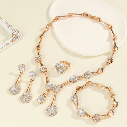 Fashion Exquisite Gold Diamond Necklace And Earrings Suite