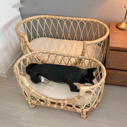 Handgefertigtes Haustierbett aus Rattan, Haustierbett-Sofa für Hunde