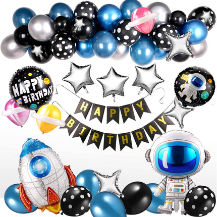55 Stück Metallic-Luftballons, blaue Astronauten-Raketen-Folienballons, Alles Gute zum Geburtstag