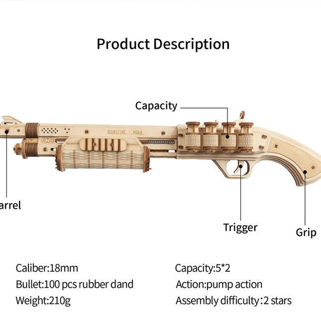 Robotime ROKR Revolver Gun Model Toys 3D Wooden Puzzle Games Crafts Gift For Children