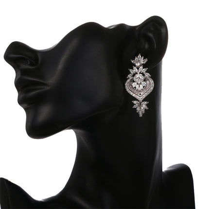 Ose Gold Luxury Big Long Flower Pendant Drop Earrings